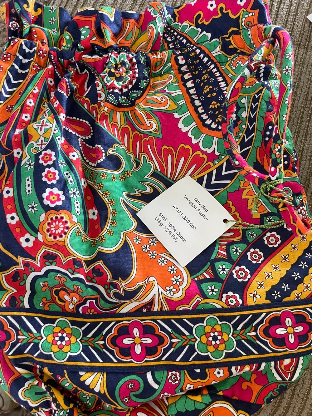 Vera Bradley Ditty Bag Paisley In Paradise Plastic Lined Pool-Gym-Travel